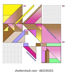 Trendy geometrical vector illustration with elements and abstract colorful textures. Design for summer holiday poster, card, brochure, and promotion template. Fashion art print and background.