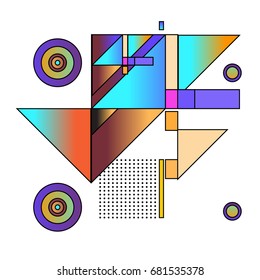 Trendy geometrical vector illustration with elements and abstract colorful textures. Design for summer holiday poster, card, brochure, and promotion template. Fashion art print and background.