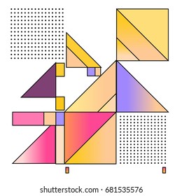 Trendy geometrical vector illustration with elements and abstract colorful textures. Design for summer holiday poster, card, brochure, and promotion template. Fashion art print and background.