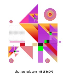 Trendy geometrical vector illustration with elements and abstract colorful textures. Design for summer holiday poster, card, brochure, and promotion template. Fashion art print and background.