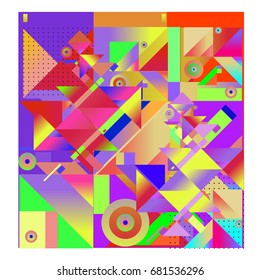 Trendy geometrical vector illustration with elements and abstract colorful textures. Design for summer holiday poster, card, brochure, and promotion template. Fashion art print and background.