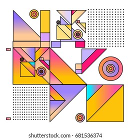 Trendy geometrical vector illustration with elements and abstract colorful textures. Design for summer holiday poster, card, brochure, and promotion template. Fashion art print and background.