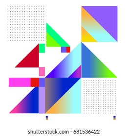 Trendy geometrical vector illustration with elements and abstract colorful textures. Design for summer holiday poster, card, brochure, and promotion template. Fashion art print and background.