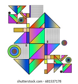 Trendy geometrical vector illustration with elements and abstract colorful textures. Design for summer holiday poster, card, brochure, and promotion template. Fashion art print and background.