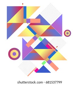 Trendy geometrical vector illustration with elements and abstract colorful textures. Design for summer holiday poster, card, brochure, and promotion template. Fashion art print and background.