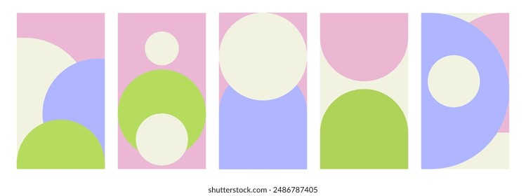 Trendy Geometry Retro backgrounds, Abstract cute design. simple. Minimalist style. Vertical format for social media. Gentle Pastel colors. Huge circle shapes, template for stories, mobile. Baby shower