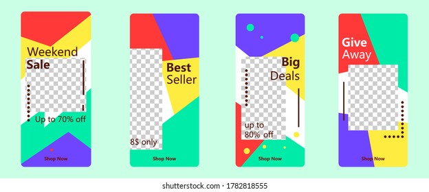 Trendy geometry social media story banner templates for special offer. Frame layout for online shop and promotion poster Vector