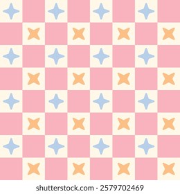 Trendy gingham seamless pattern in pastel pink blue and yellow, dopamine decor for easter, picnic themes, party, birthday decor, unisex clothing and accessories, packaging for food, beauty and more