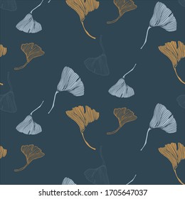 Trendy gingko leaves seamless pattern. Wallpaper, textile, fabric, paper, wrap, background.