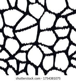 Trendgiraffe nahtloses Muster. Handgezeichnete wilde Tierhaut schwarz-weißer Textur für Modedesign, Stoff, Textilien, Deckel, Umhüllung, Hintergrund, Tapete. Vektorgrafik.