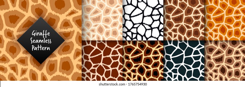 Trendy giraffe seamless pattern set. Hand drawn wild animal skin texture collection for fashion print design, fabric, textile, cover, wrapping paper, background, wallpaper. Vector illustration.