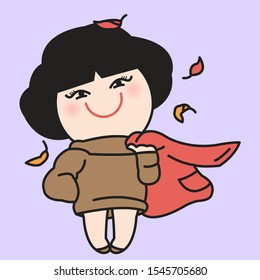 Trendy Girl With Cute Fashion Outfit For Autumn Winter Concept Card Character illustration