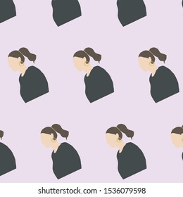 Trendy girl with gold earring dressed in pastel colors clothes. Cartoon female flat figure. Hand drawn vector pattern