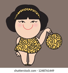 Trendy Girl With Her Animal Cheetah Print Sleeveless Dress, Bag, Shoe And Head Band Concept Card Character illustration