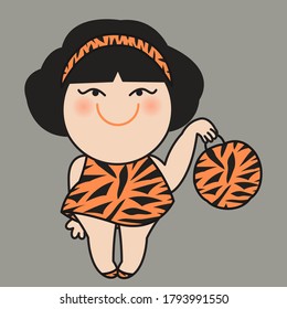 Trendy Girl With Her Animal Tiger Print Dress, Bag, Shoe And Head Band Concept Card Character illustration