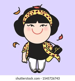 Trendy Girl With Her Autumn Winter Animal Print Fashion Concept Card Character illustration