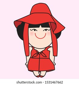 Trendy Girl With Her Fashionable Red Dress And Sun Hat Concept Card Character illustration