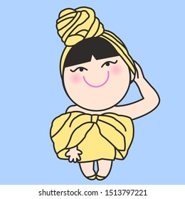 Trendy Girl With Her Yellow Big Bows Fashion And Turban Style Headband With Knot Concept Card Character illustration