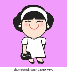 Trendy Girl With Minimal Black And White Fashion Outfit Concept Card Character illustration