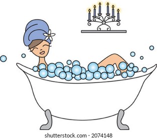 trendy girl relaxing in the bath tub with lots of bubbles