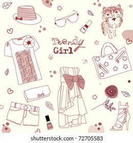 Trendy girl set, stylized doodles