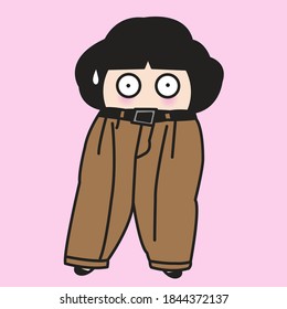 Trendy Girl With Surprised Face Wearing Supersized Slacks Long Pants. Fashion Outfit For Winter Concept Card Character illustration
