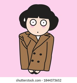 Trendy Girl With Surprised Face Wearing Supersized Suits. Fashion Outfit For Winter Concept Card Character illustration