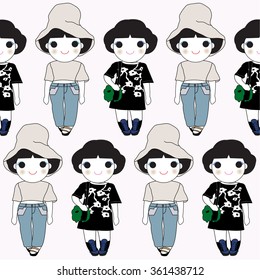 Trendy Girls Pre-Fall Collection Pattern illustration