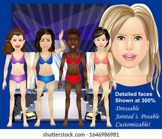 Trendy Girls Vektorillustration Kit - Erstellen Sie Ihren eigenen Charakter - Einweg- und wiederverwendbare Ledermannequins - Gesichter, Wigs, Körper - Zum Drucken, Web, Apps, Spielen