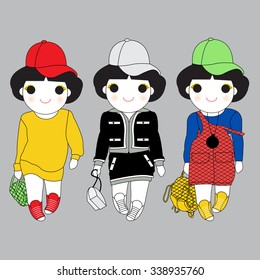 Trendy Girls Winter Wonders Character illustration set