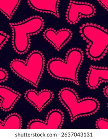 trendy glamorous pink hearts seamless pattern with small heart borders on dark background modern romantic love digital illustration design
