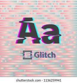 Trendy Glitch distorted font letters. Vector set with broken pixel effect,old distorted TV matrix effect. Video game alphabet in retro style