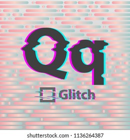Trendy Glitch distorted font letters. Vector set with broken pixel effect,old distorted TV matrix effect. Video game alphabet in retro style