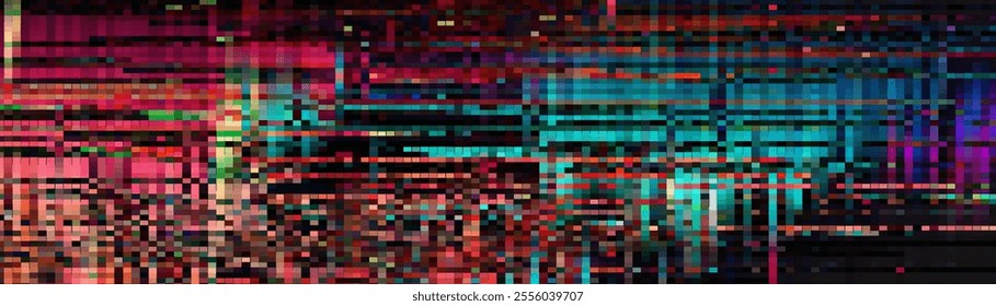 Trendy glitch pattern on dark background. Abstract geometric elements