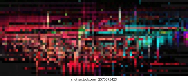 Trendy glitch pattern on dark background. Abstract geometric elements