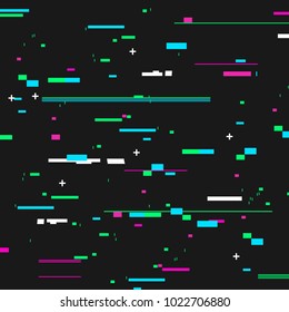 Trendy Glitched Geometric Line Style Background Card on a Black Defect Crash Technology. Vector illustration of Concept Glitch