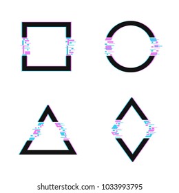 Trendy glitched shapes. Future abstract technology geometric shapes