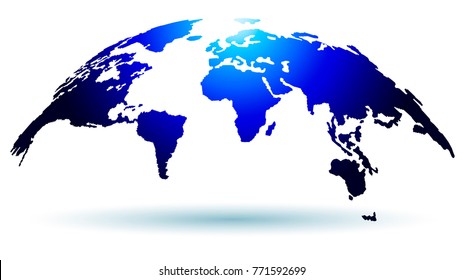 Trendy Globe Map in Deep Blue Color Isolated on White Background. Global Changes Concept. Vector Illustration