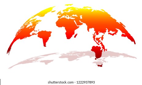Trendy Globe Map in Deep Orange Color Isolated on White Background with Shadow. Autumn Sales Concept. Vector Illustration