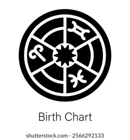 Trendy glyph icon of a birth chart 