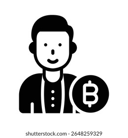 A trendy glyph icon of bitcoin investor profile