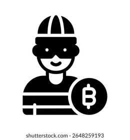 Um ícone de glifos da moda da figura do ladrão de bitcoins