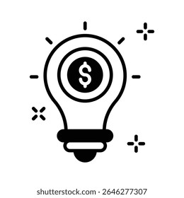 Trendy glyph icon of glowing financial idea bulb