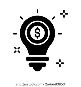 Trendy glyph icon of glowing financial idea bulb