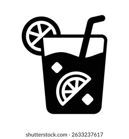 Trendy glyph icon of lemonade glass with straw