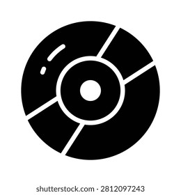 A trendy glyph icon representing journalism compact disc storage technology systems