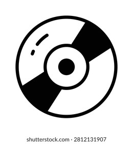 A trendy glyph icon representing journalism compact disc storage technology systems