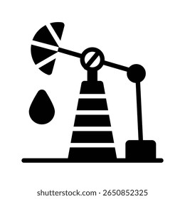 Um ícone de glifo moderno mostrando a extração de recursos da plataforma de petróleo