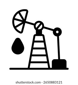 Um ícone de glifo moderno mostrando a extração de recursos da plataforma de petróleo