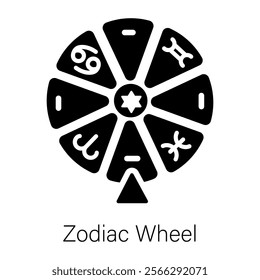 Trendy glyph icon of a zodiac wheel 